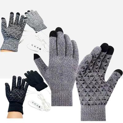 USB Electric Heating Knitted Warm Gloves Double-sided Heated Palm Glue Points Anti-slip Touch Screen Men and Women Outdoor Sports Riding