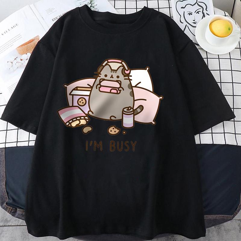 Neu Entschuldigung Ich bin beschäftigt Katze spielt Spiele mit Kopfhörern Mann Frau T-Shirt Hohe Qualität Markenkleidung Lockere T-Shirts Tops Paar