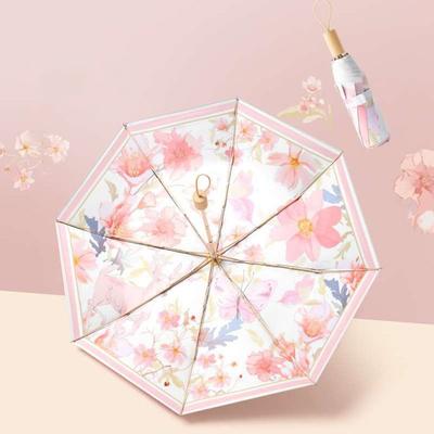 Portable 8 Ribs Design Sunshade Umbrella UV Protection Floral Sunscreen Umbrella Mini Folding Rain Umbrella All-weather