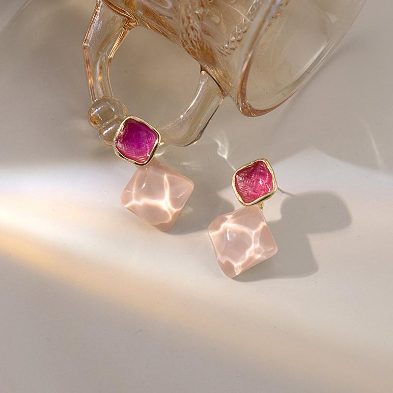 Moderne Trendige Grüne Gelee Rhombus Geometrie Ohrringe Damenmode Sommer Temperament Hängeohrringe Ungewöhnliche Mode Zirkon