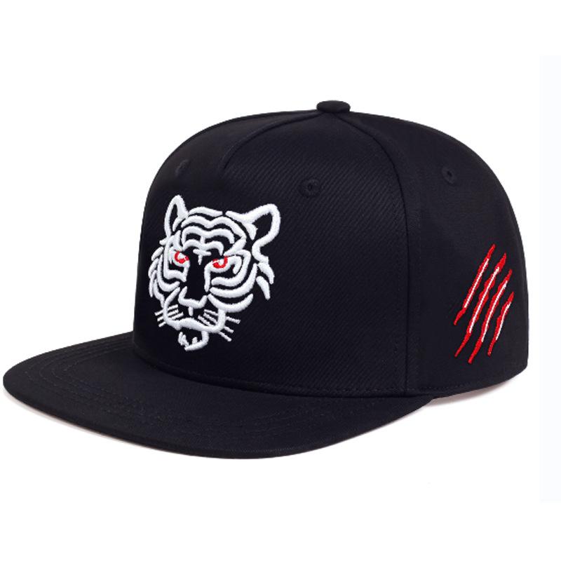 New Street Flat Brim Animal Embroidered Baseball Cap Men's and Women's Sunshade West Coast Hip Hop Tiger Head Cap