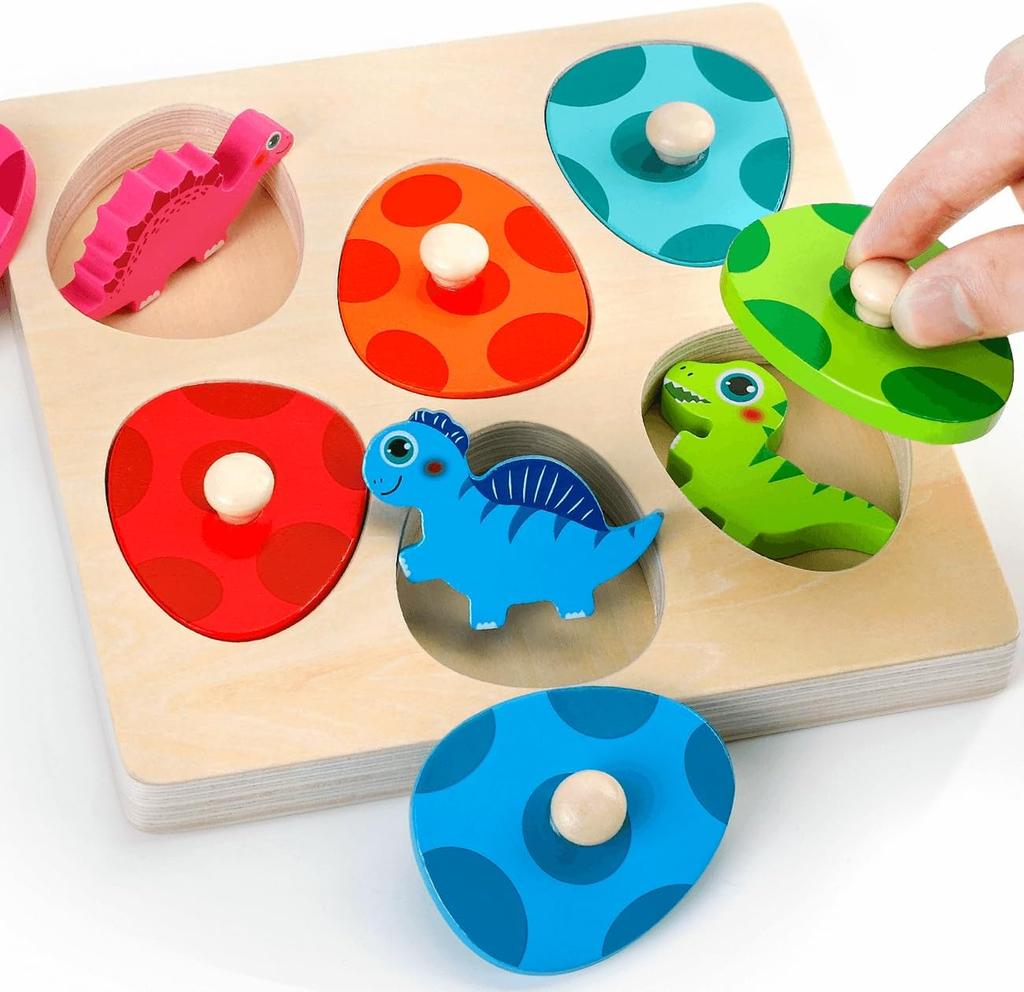 Dinosaurier-Puzzle aus Holz, Montessori-Steckpuzzle, Spiel für Kinder und Kleinkinder, 3D-Holz, frühes Lernen, pädagogisches Spielzeug als Geschenk