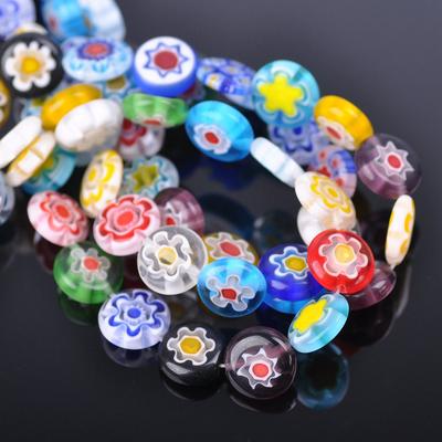 Směs Ploché Kulaté 6mm 8mm 10mm 12mm 14mm Květinové Vzory Millefiori Sklo Volné Korálky Pro Řemesla Šarže Pro DIY Výrobu Šperků Příslušenství
