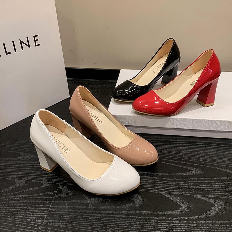 2025 summer foreign trade new low-top work shoes large size thick high heel shallow mouth foot cuff pointed thick heel round head women's shoes