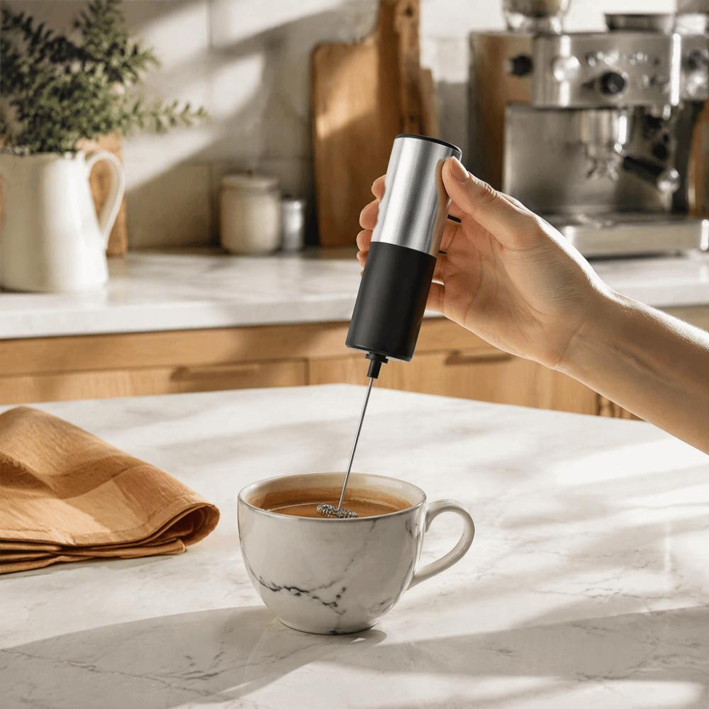 Silver Black Color Electric Milk Frother Mini Drink Mixer Protein Powder Milkshake