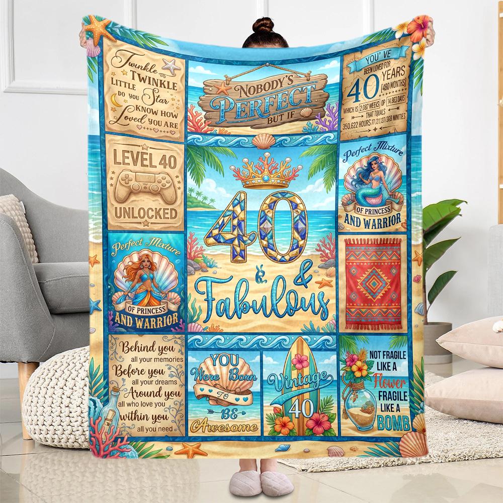 Happy 40th Birthday Quotes Blanket Durable Comfort Perfect for Bedding Couch Chair Four Seasons Universal Modern Style
