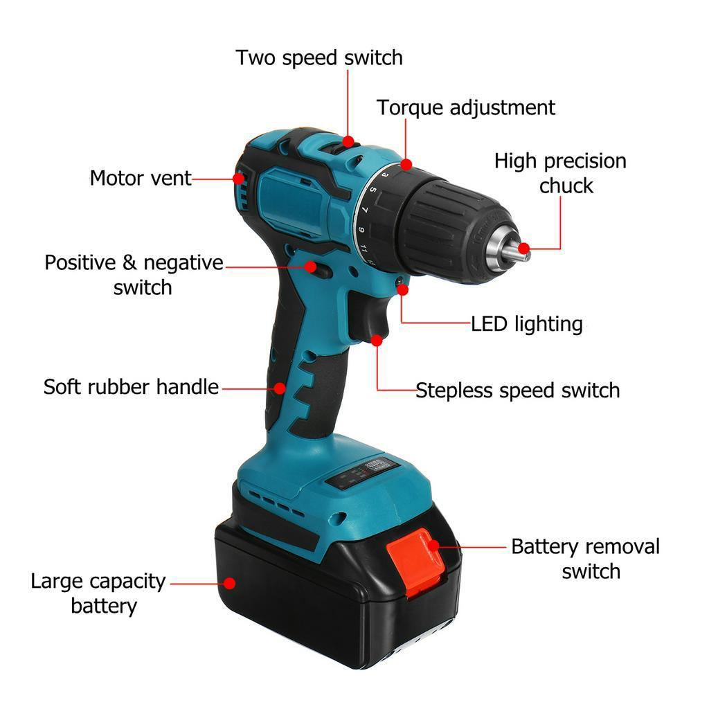3 in 1 Cordless Electric Impact Drill 150Nm Torque Driver Kit Screwdriver Brushless LED Power Tool