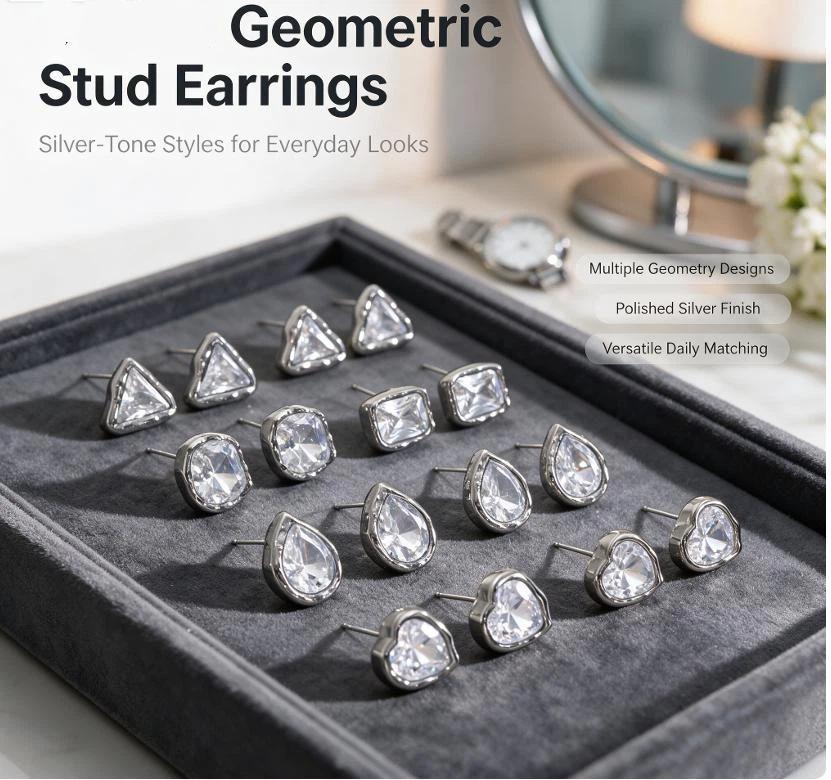 Geometric Zircon Waterproof Stud Earrings for Women High Quality Stainless Steel Non-Irritating Jewelry for Club Wear