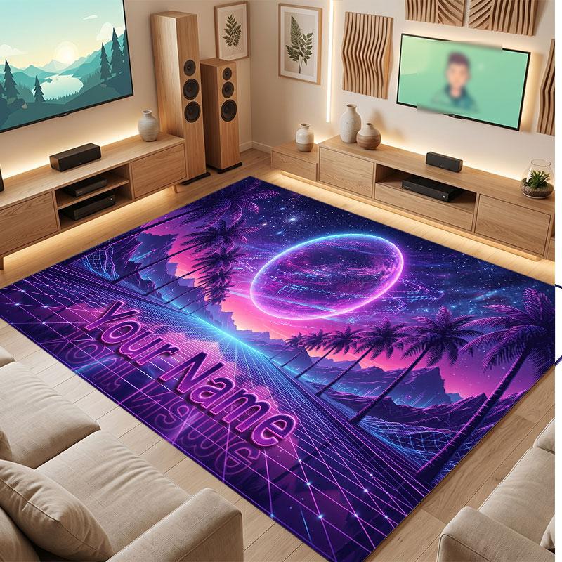 Fantasy Magic Theme Crystal Velvet Floor Rug Personalized Custom Name Text Warm Carpet Home Decoration