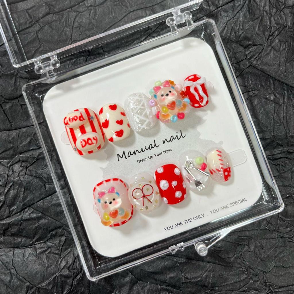 Christmas Collection: Cute Cartoon Girl Wearable Nail Stickers, Handmade & Removable