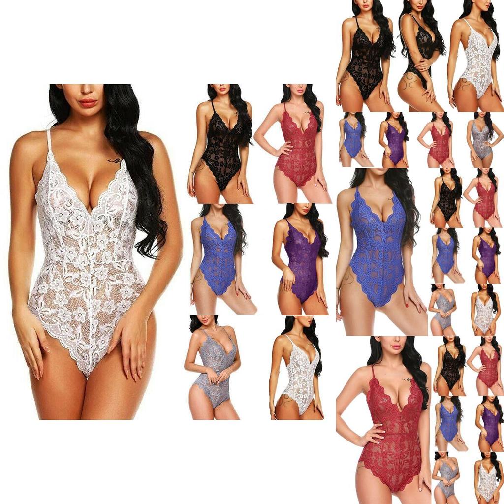 Women Lace Stretch Bodysuit Lingerie Sleeveless V Neck Top Jumpsuit S3xl Vest