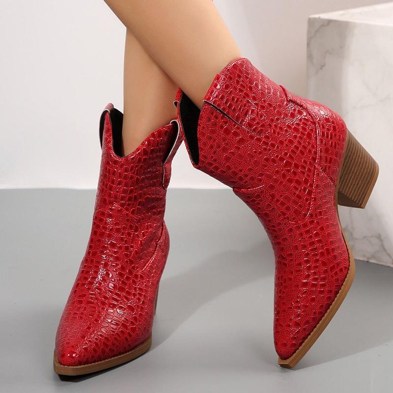Autumn and winter new pointed thick heel high heel fashion boots women's medium boots snake pattern sleeve mouth, Martin boots