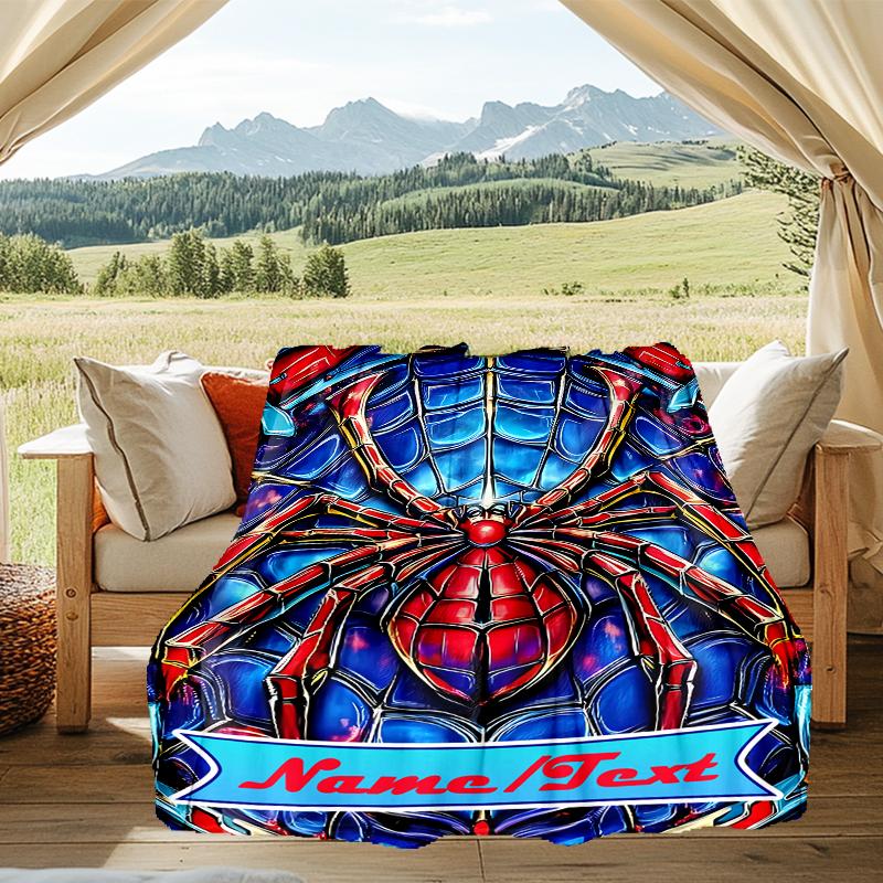 1PC Custom Name Spider-Man Web Art Outdooor Flannel Blankets Throw Blanket All-Season Throw Gift Bedspread for Couch, Bed, Camping Holiday Birthda