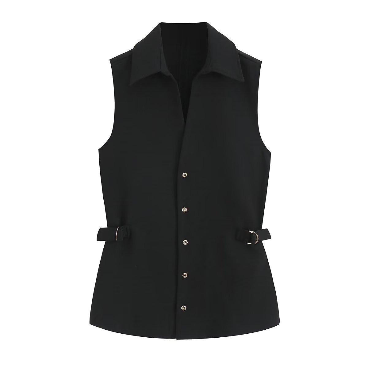 

TAOP&ZA Women s Summer Neutral Waist-Hugging Single-Breasted Vest Top Small