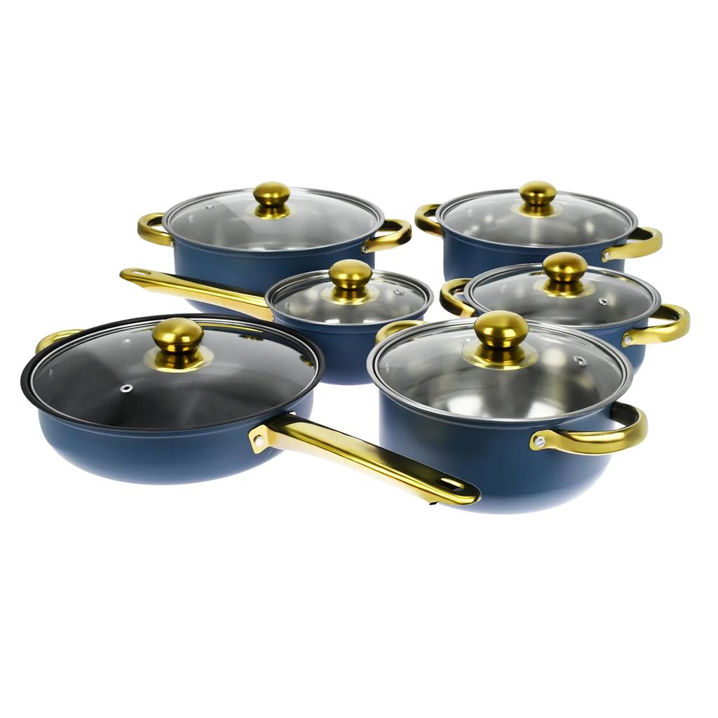 Pentola Antiaderente in Acciaio Inossidabile, Manico Placcato Oro, Doppio Fondo, Pentola per Zuppa, Lattiera, Set Combinato Padella, 12 Pz