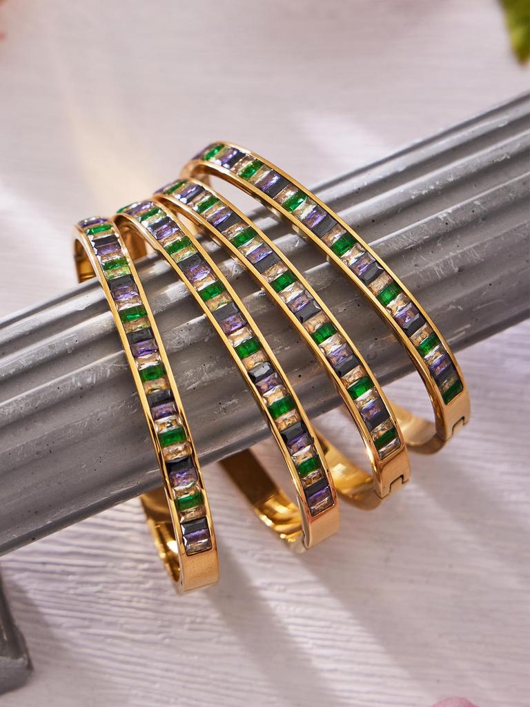 European & American Colored Zircon Bracelet - 18K Gold-Plated Stainless Steel with Unique Design & Luxury Buckle