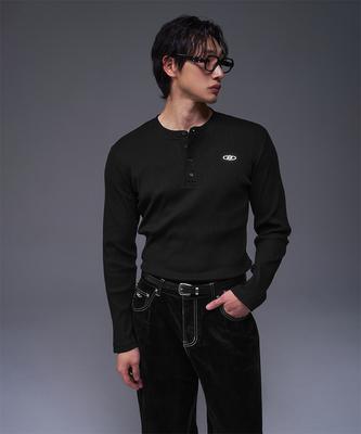 BORN TO WIN B Pendant Henry Neck Muscle Fit Long Sleeve [Black]