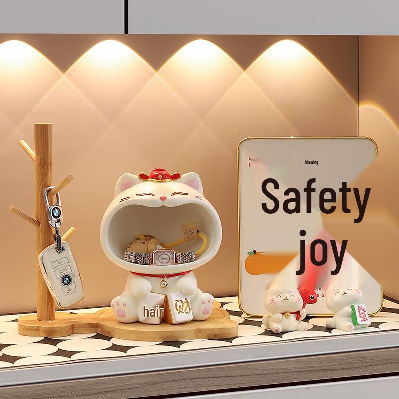 Fortune Cat Luxury Desktop Ornament & Key Holder for New Home/ Living Room Decor Gift