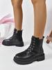 Winter 2026 Lace Up Pu Leather Motorcycle Woman Plus Size Short Booties Shoes Thick Warm Long Plush Ankle Boots for Women