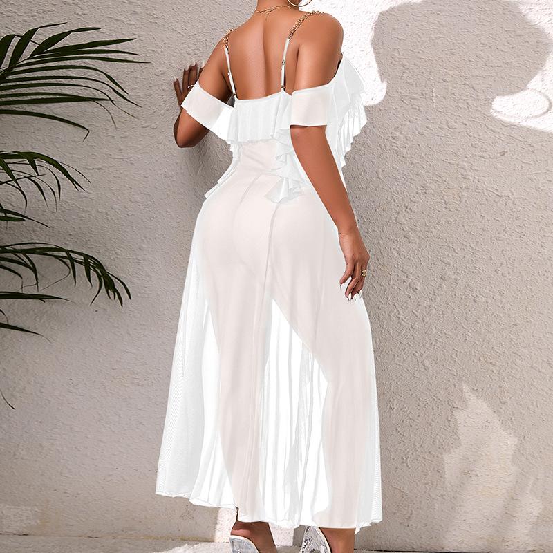 Plus Size Solid Color Mesh Nightgown Metal Chain Strap Cami Multi-Color Loungewear 902 Inclusive Stylish Sleepwear with Trendy Metal Chain Straps