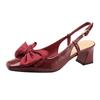 French bow one-word buckle with high heels thick heel this year's new bag head sandals summer square head empty single shoes