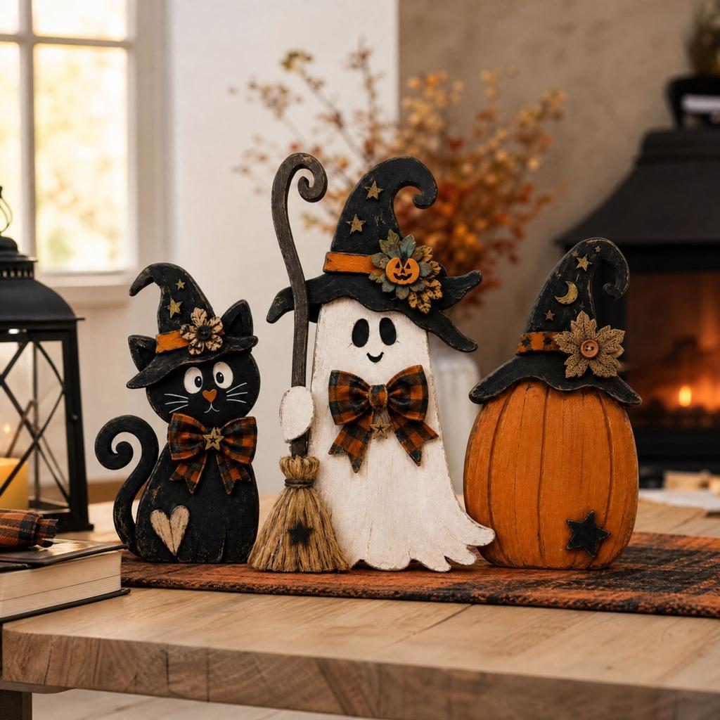 Halloween Wooden Decor Set for Holiday Tabletop Display