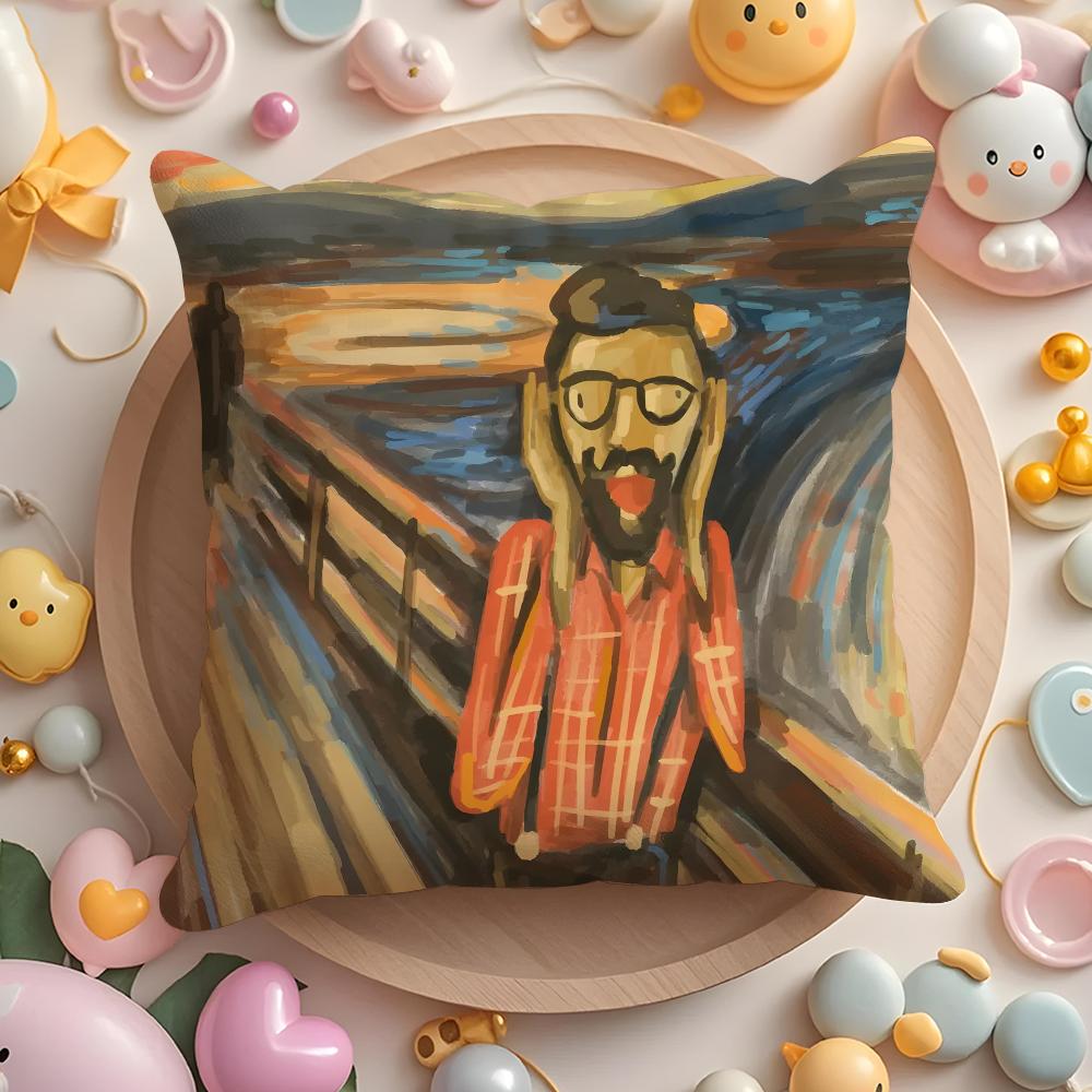 Edvard Munch The Scream Abstract Cushion Cover Plush Fabric Soft Double-Sided Printed Sofa Warm Winter Home Gift Pillow Cover