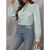 Spring and Autumn New Fashion Women's Stand Collar Tie Button Striped Long Sleeve Shirt