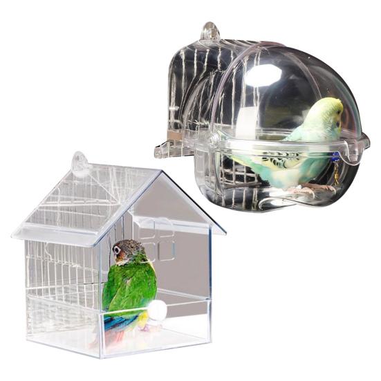Parrot Bath 3 in 1 Hanging Birds Bath Transparent Parrot House Birdcage Bathing Box for Lovebirds Finches Parakeets
