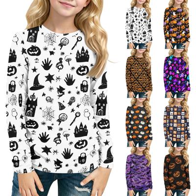 Kids Halloween Printed T-Shirt Long Sleeve Neck Base Layer for Boys Girls