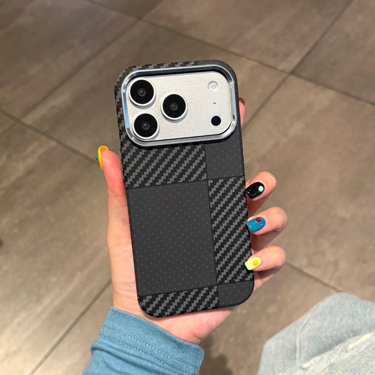 

Carbon Fiber Kevlar Pattern PC For Magsafe Phone Case For iPhone 17 Air 16 15 14 13 12 Pro Max Magnetic Wireless Charge Cover iPhone 12