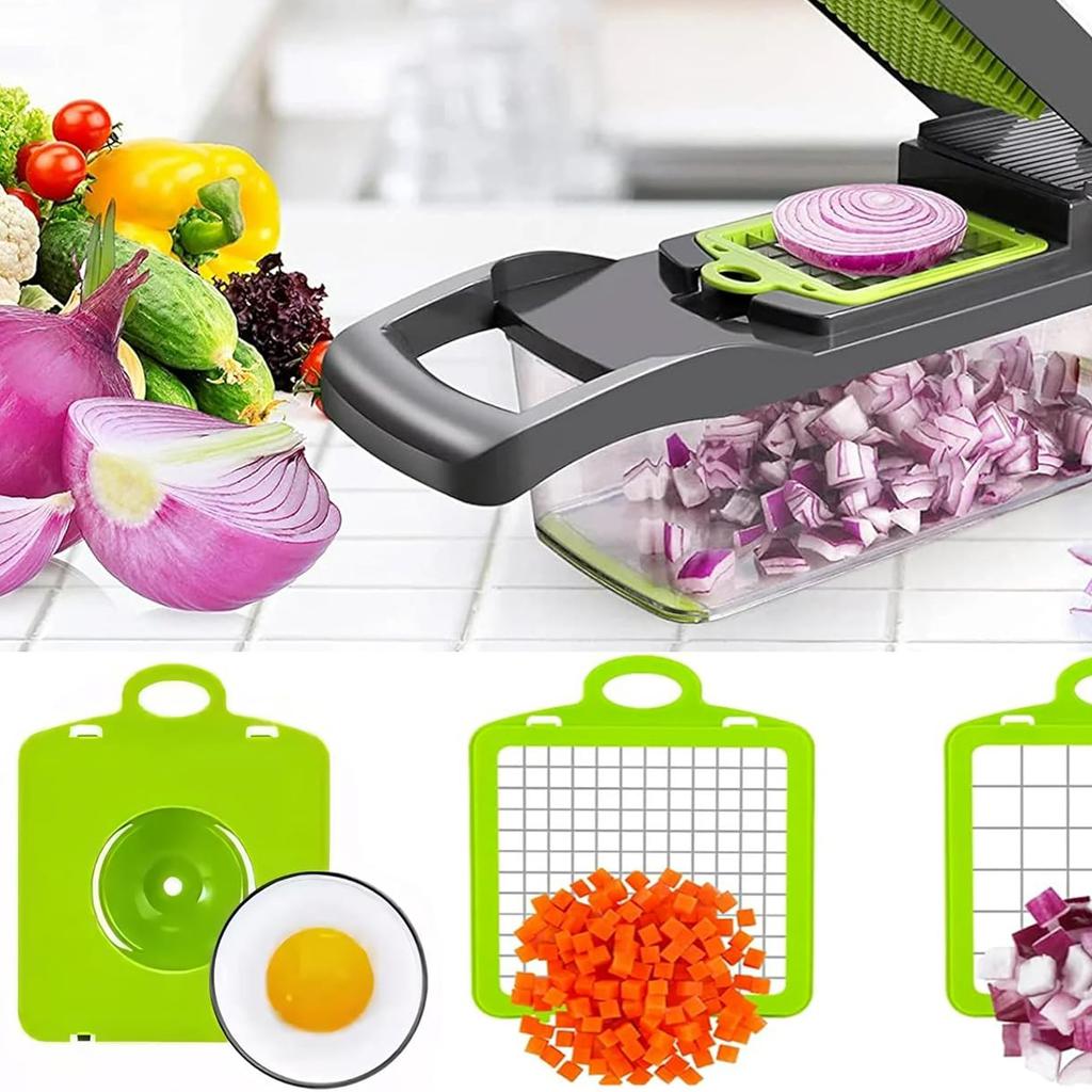12-in-1 Multifunctional Food Chopper Professional Onion with 7 Blades Vegetable Cutter with Container for Salad Potato Carrot
