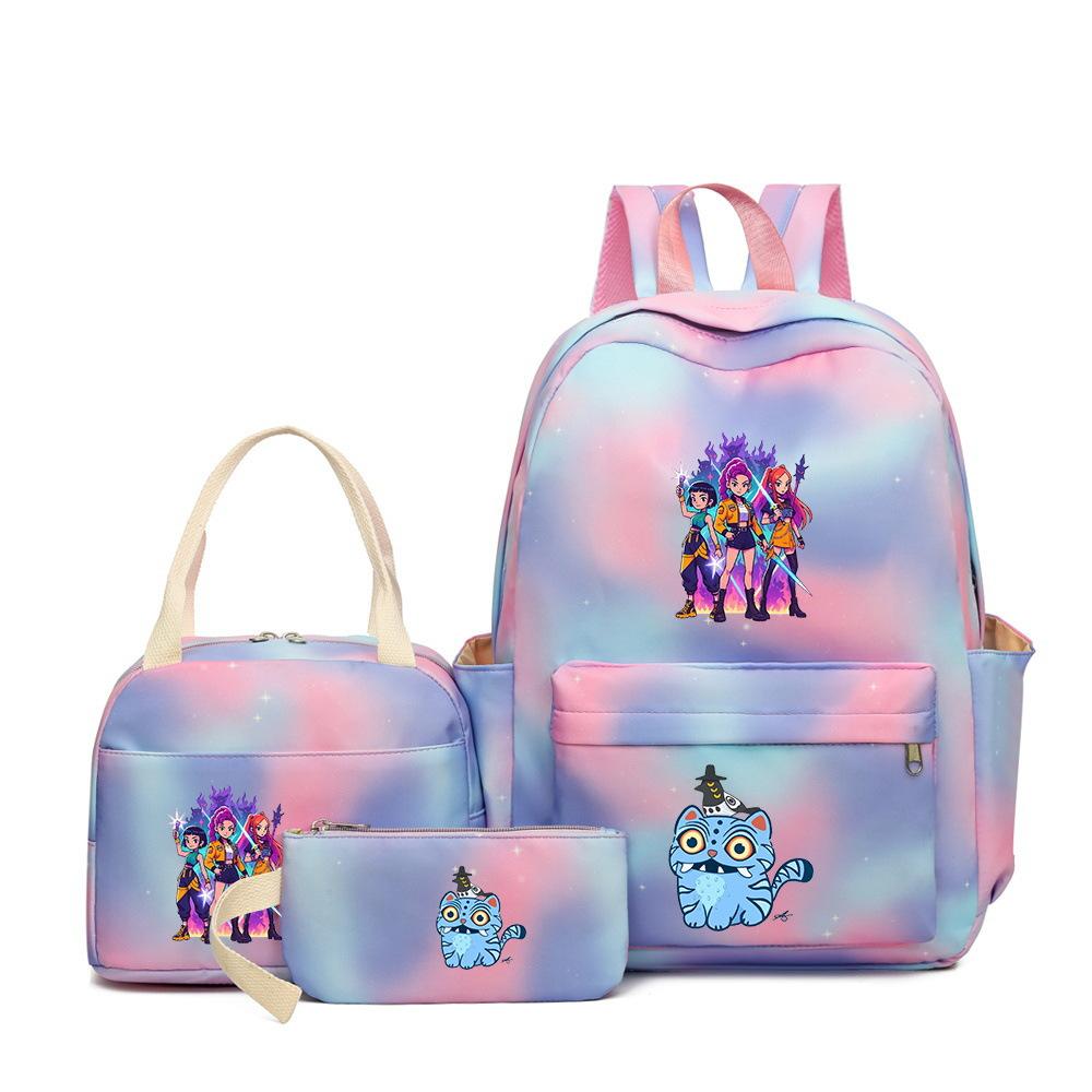 KPOP Oxford Cloth 3 Piece Set School Backpack with Lunch Bag and Pencil Case for Kids