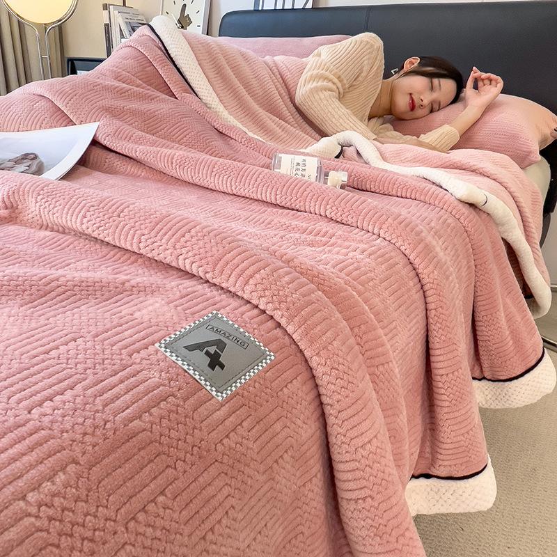 Knitted Velvet Blanket, Milk Velvet Air Conditioning Blanket, Winter Thick Warm Sofa Blanket, Office Nap Cover Blanket