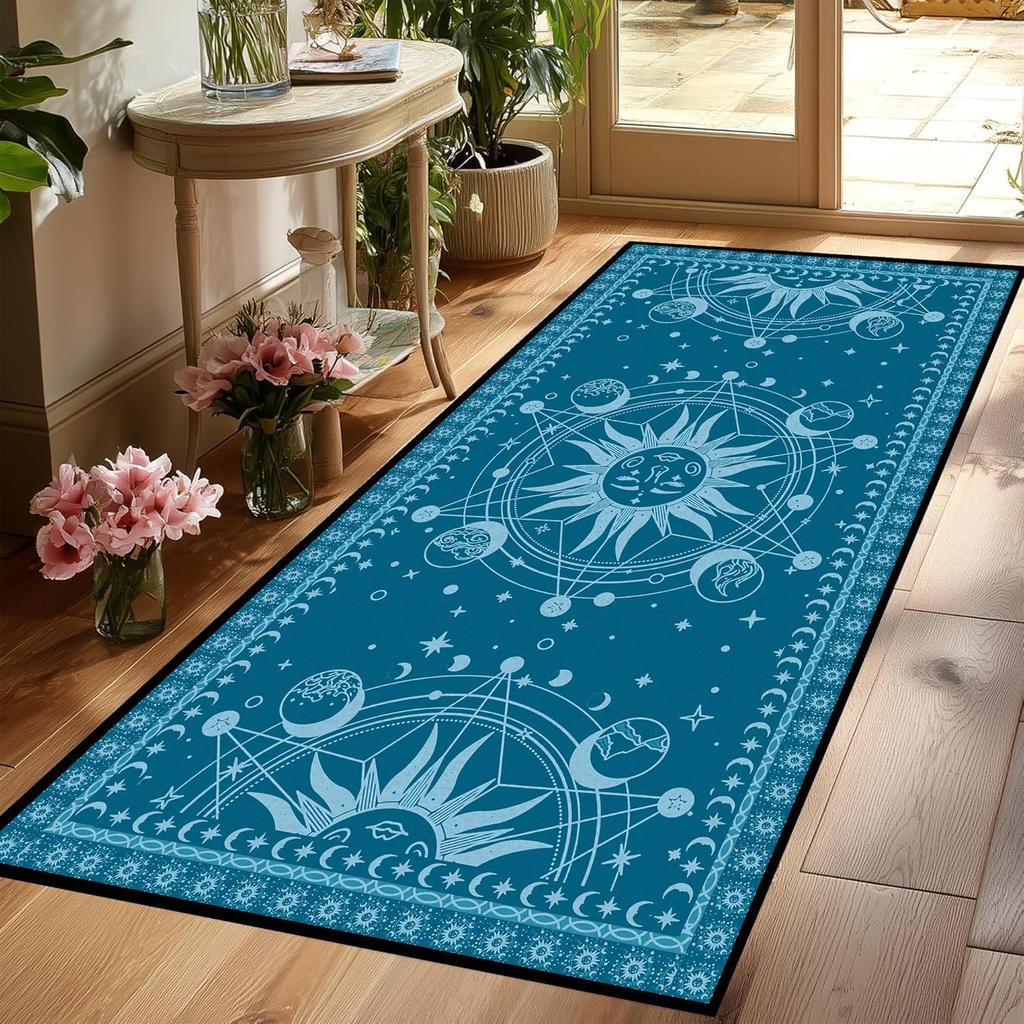 Sun and Moon Rug Boho Celestial Area Rugs for Bedroom Dorm Living Room Bohemian Occult Crescent Solar Stars Galaxy Floor Mat