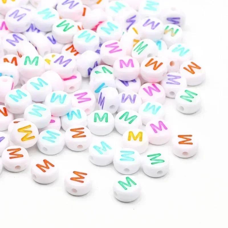 Acrylic A-Z 26 Letter Round Beads Colorful Alphabet Loose Spacer Beads For Jewelry Making Diy Bracelet Necklace Accessories