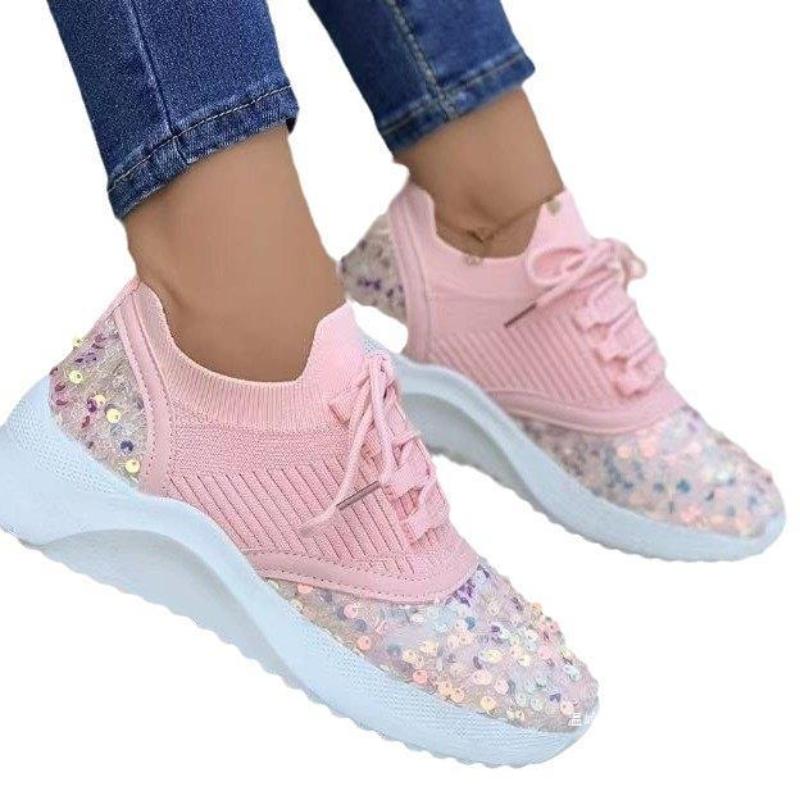 Women Casual Glitter Shoes New Sequins Sneakers Woman Fashion Lacing Large Size 43 Outdoor Sport Running Shoes Zapatillas