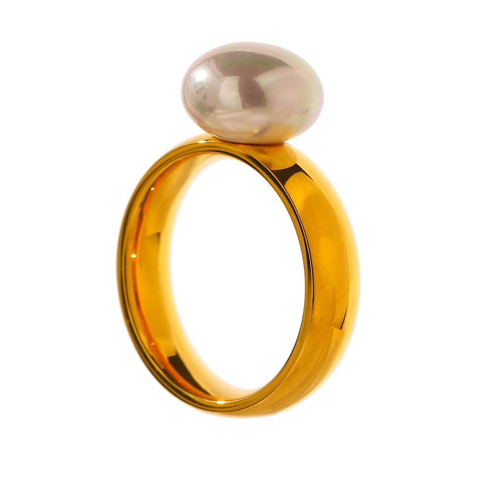 

Yhpup Elegant Shell Pearl Ring Fashion Gold Stainless Steel Metal Texture 18 K Plated Geometric Charm Jewelry Women Engagement 6