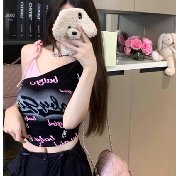 Dámské Y2K Style Slim Fit Tričko se vzhledem dvoudílného setu s potiskem písmen - Letní top s krátkým rukávem