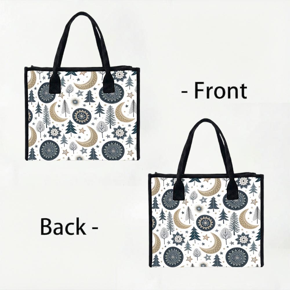 Bohemian Moon Tree Pattern Casual Tote Bag Portable Reusable Shopping Bag for Daily Use