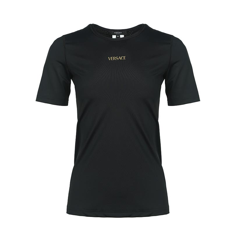 Versace Solid Color Letter Logo Slim Fit Short Sleeve T-Shirt Women tops Black 1006534-1A023-221B000