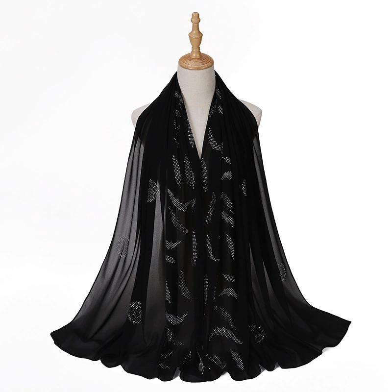 Pearl Rhinestone Chiffon Scarf Hijab For Women Muslim Headwrap Solid Shawls Headband Foulard Femme Muslim Hijab Turbans Headband