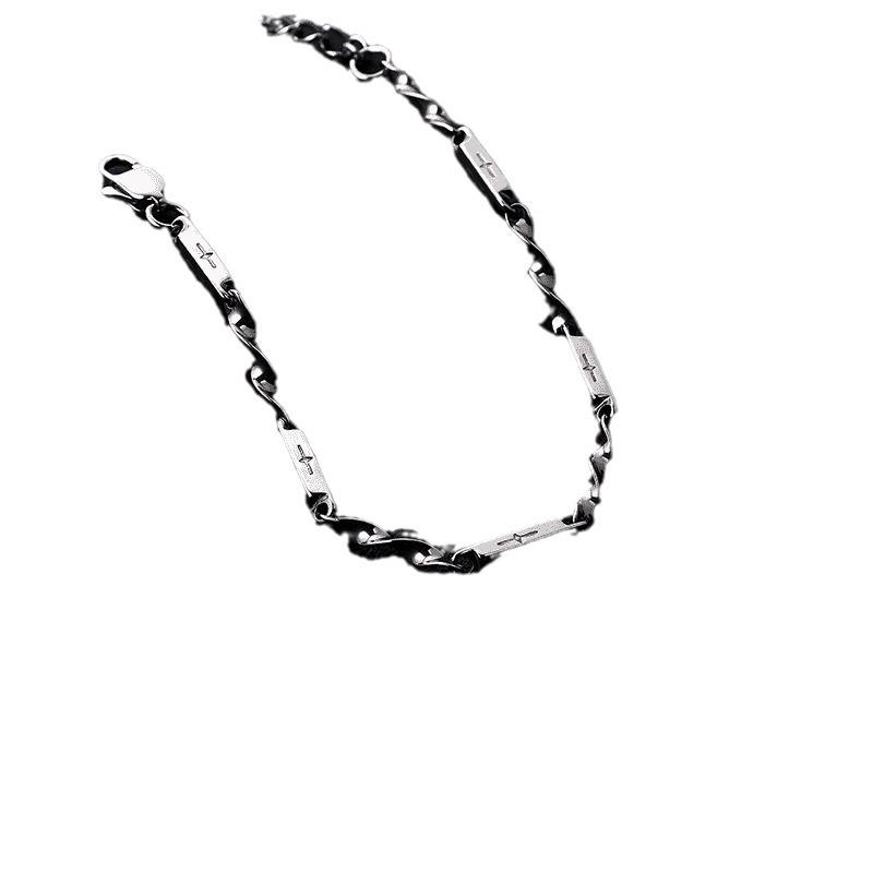 Trendy Men's Titanium Steel Bracelet Cross Mosaic Star Ray Twist Splicing Drop Chain Fashion Accessory Non-fading Bamboo Node
