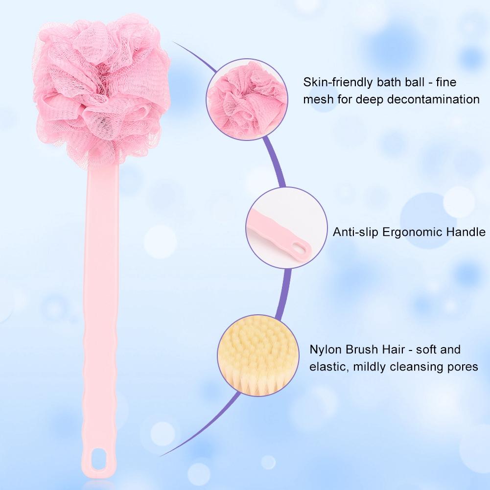 Long Handle Bath Shower Ball Brush Mesh Sponge Body Brush with Hang Hole
