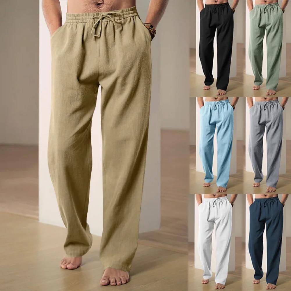 Summer Men's Hip-hop Linen Pants Lightweight Breathable Casual Jogging Pocket Loose Fit Street Wear Gym Travel Wear