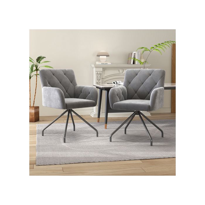 Chaises de salle à manger - MUVOE - Ensemble de 2 - Rembourrées - Métal - Velours gris clair