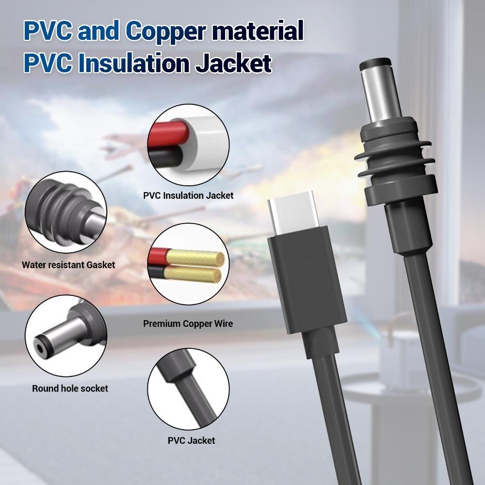 PVC Pure Copper USB C to DC Power Cord Type C to DC Extension Cable Indoor Use and Outdoor Use