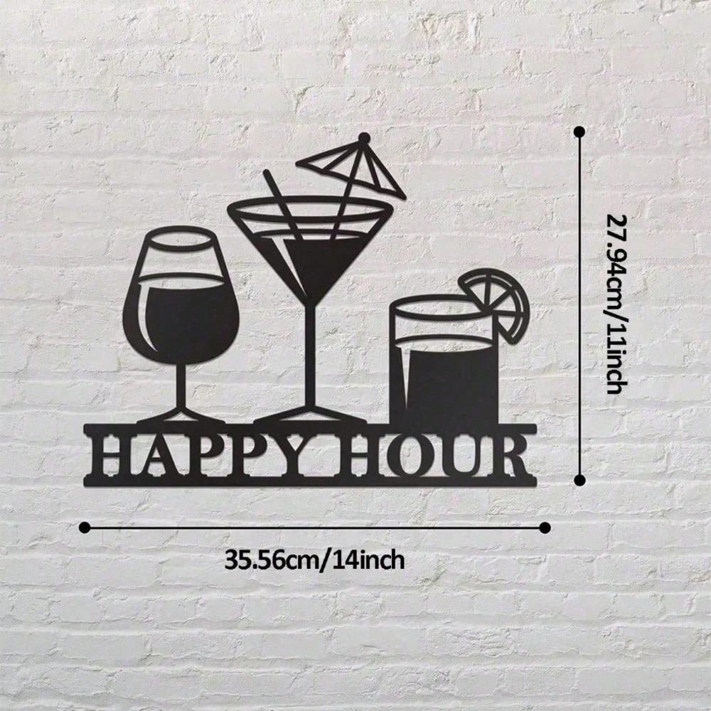 Vintage Schwarzes Metall Happy Hour Schild, Verwitterte Blechwandplakette für Hausbar, Retro Kneipendekoration für Keller, Garage, Spielzimmer, Einzigartiges Geschenk für Männer