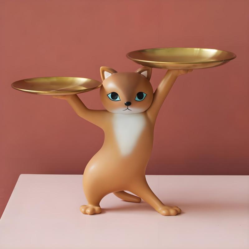 Cartoon Resin Cat Tray Statue - Entryway Desk Decor With Storage, Whimsical Key Candy Dish, Perfect Home Office Gift