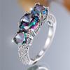 Female Rainbow Round Zircon Stone Finger Engagement Ring Vintage CopperColor Wedding Band Bridal Jewelry For Women